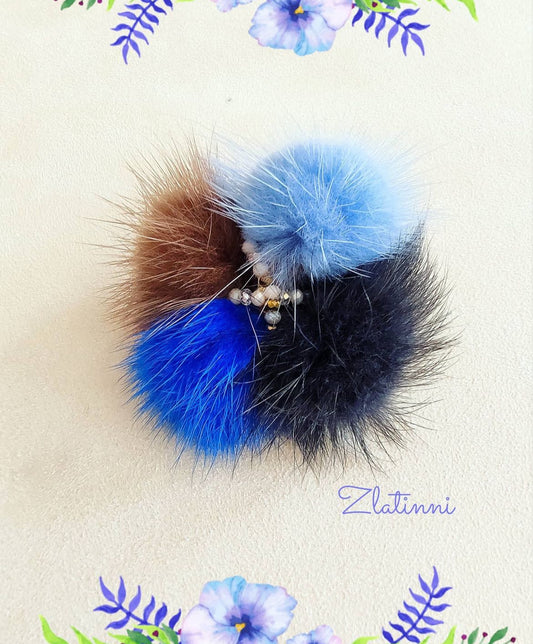 Mink pompom elastic band